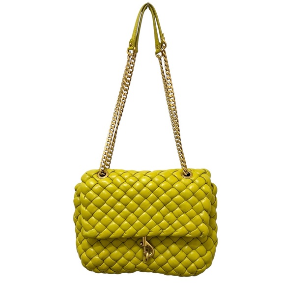 REBECCA MINKOFF Woven Leather Edie Flap Handbag Yellow - Picture 3 of 16